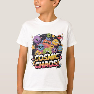 Chaotic Cartoonish Galaxy with Whimsical Character T-Shirt