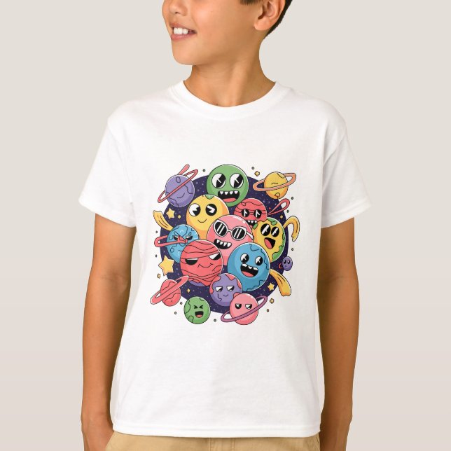 Chaotic Cartoonish Galaxy with Whimsical Stars T-Shirt (Front)