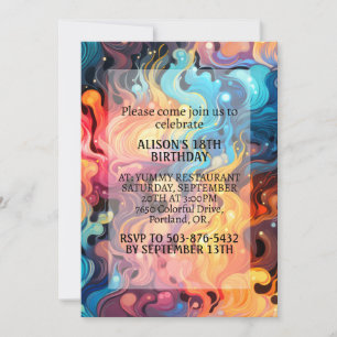 Chaotic Colorful Wavy Design Birthday Party Invitation