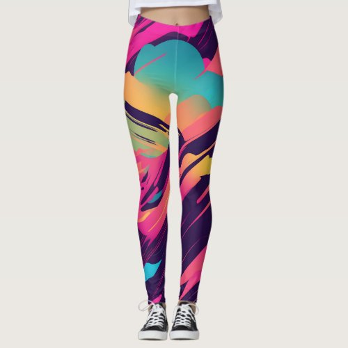 Chaotic Curves  Funky Synthwave Leggings