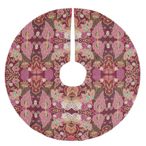 Chaotic Floral Vintage Pattern Brushed Polyester Tree Skirt