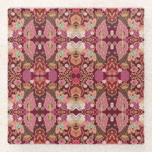 Chaotic Floral Vintage Pattern Glass Coaster