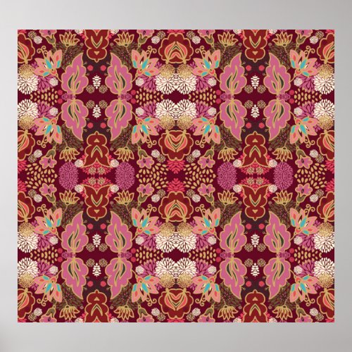 Chaotic Floral Vintage Pattern Poster