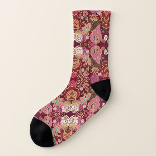 Chaotic Floral Vintage Pattern Socks