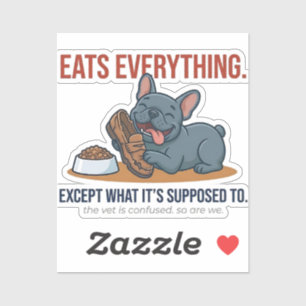 Chaotic French Bulldog Shoe Eater Illustration Sticker