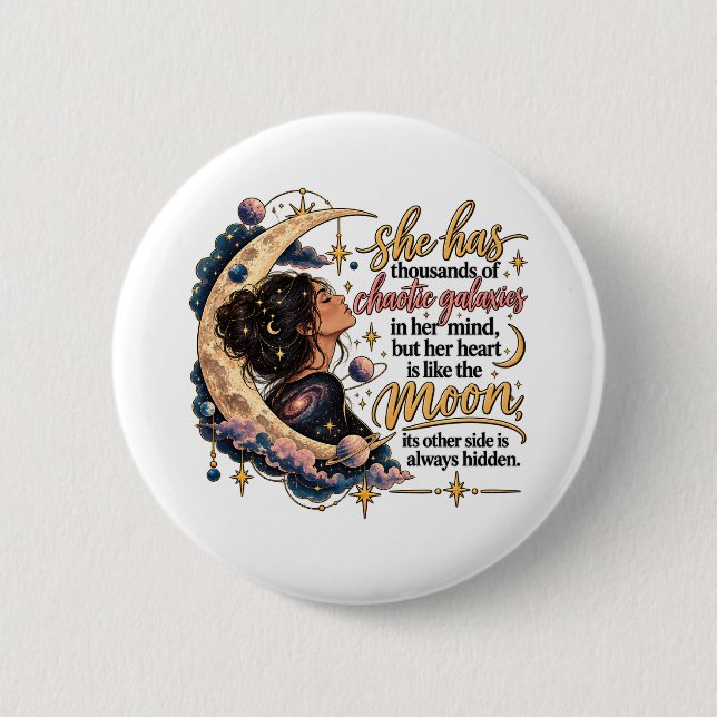 Chaotic Galaxies In Her Mind Celestial Moon Button (Front)