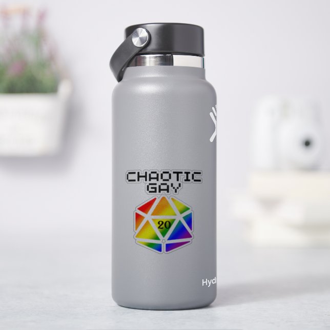 Chaotic Gay D20 – LGBTQ+ Pride DND Sticker (HydroFlask)