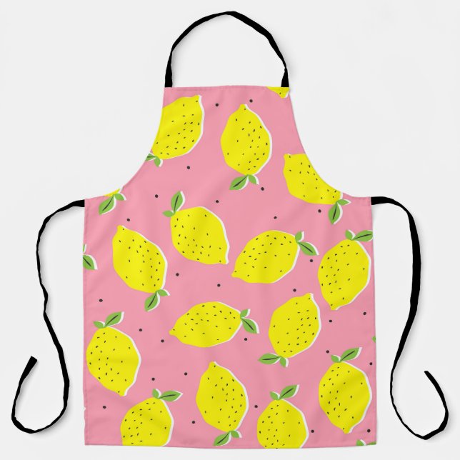 Chaotic Lemons Pink Polka: Citrus Pattern Apron (Front)