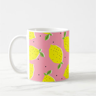 Chaotic Lemons Pink Polka: Citrus Pattern Coffee Mug