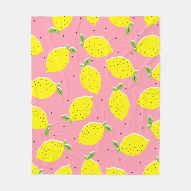 Chaotic Lemons Pink Polka: Citrus Pattern Fleece Blanket (Front)