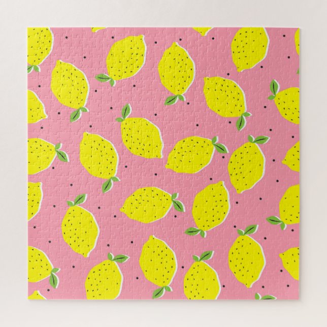Chaotic Lemons Pink Polka: Citrus Pattern Jigsaw Puzzle (Vertical)