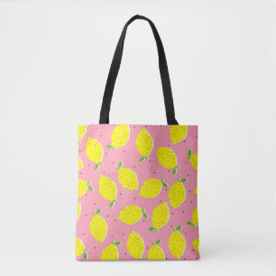 Chaotic Lemons Pink Polka: Citrus Pattern Tote Bag
