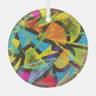 Chaotic Neon: Abstract Graffiti Pattern. Glass Ornament