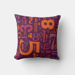 Chaotic Numbers Orange Purple Mauve Raspberry Red Throw Pillow