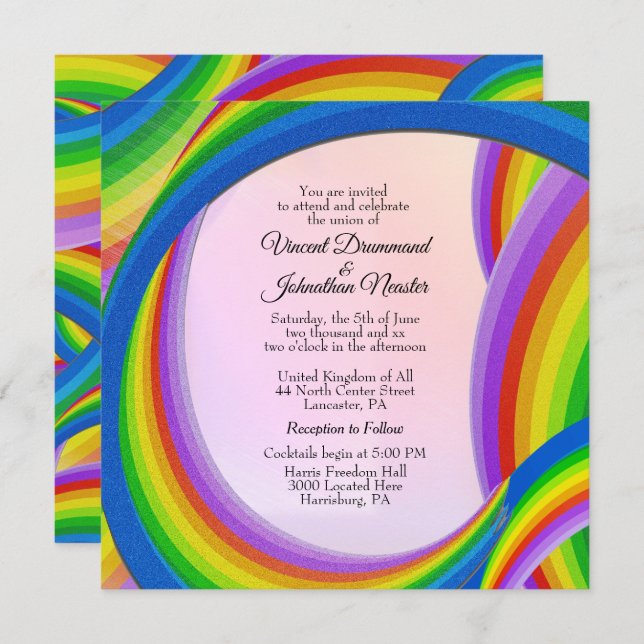 Chaotic Rainbow Wedding Invitations (Front/Back)