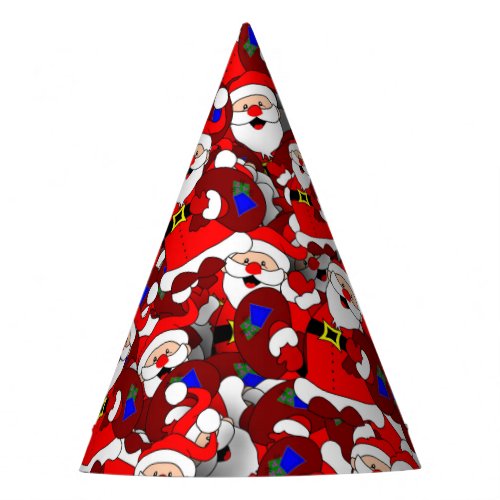 Chaotic Santa Carrying Sack Collage Pattern Party Hat