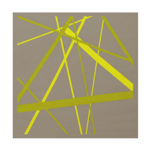 Chaotic Yellow Lines on Grey Retro Modern Pattern Wood Wall Art