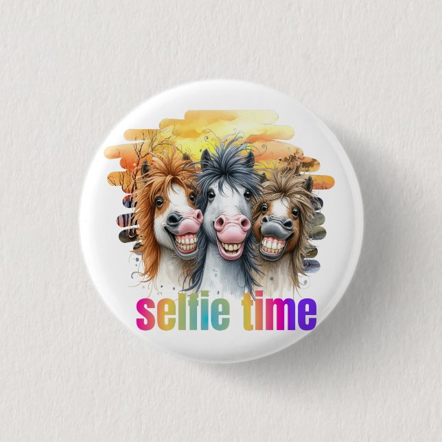 Chapas horse meme – funny horses on a selfie button (Front)