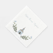 Chapel and Flowers Blue Napkins