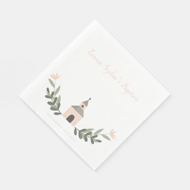 Chapel and Flowers Soft Blush Napkins (Corner)