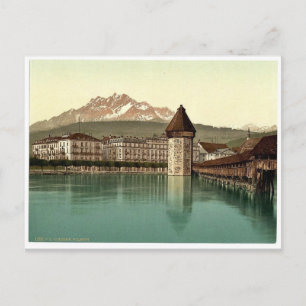 Chapel Bridge and view of Pilatus, Lucerne, Switze Postcard