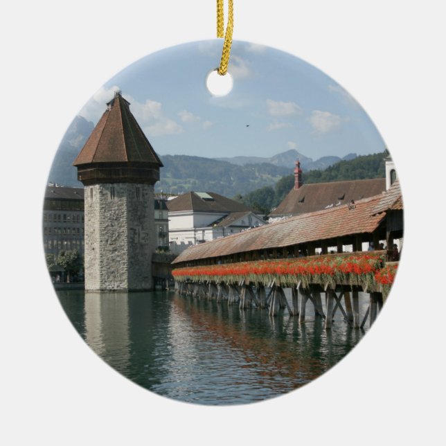 Chapel Bridge, Lucerne, Switzerland Ceramic Ornament (Front)