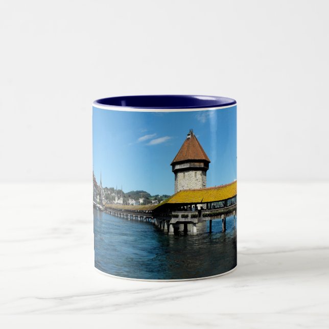 Chapel Bridge, Lucerne, Switzerland Two-Tone Coffee Mug (Center)