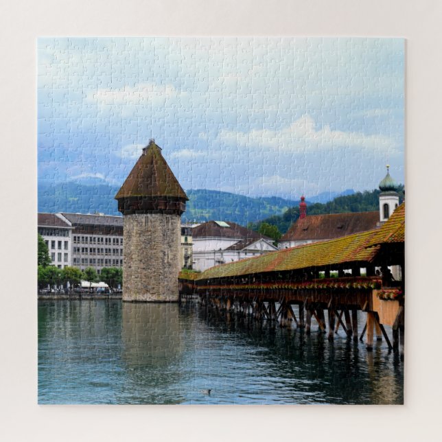 Chapel Bridge - Mount Pilatus - Luzern Switzerland Jigsaw Puzzle (Vertical)