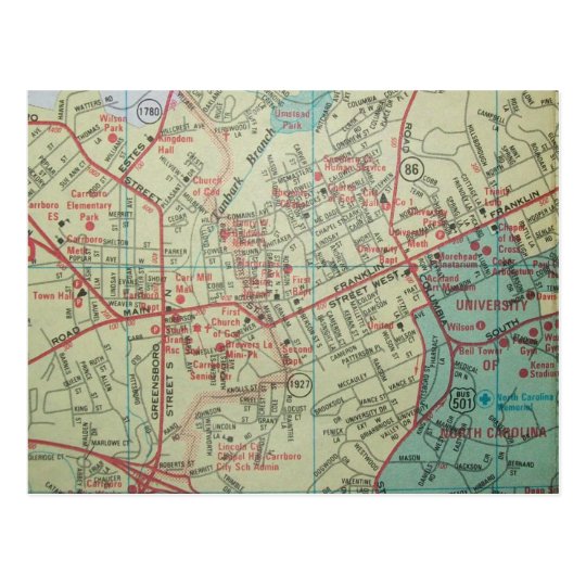 CHAPEL HILL-CARRBORO, NC Vintage Map Postcard | Zazzle.com