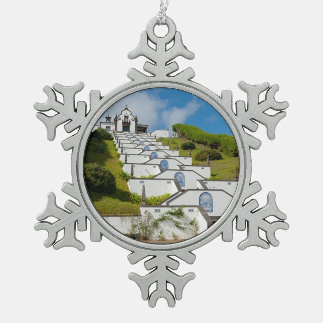 Chapel in Azores islands Snowflake Pewter Christmas Ornament (Front)