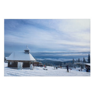 Chapel in the Alps Snow Mountain Faux Canvas Print