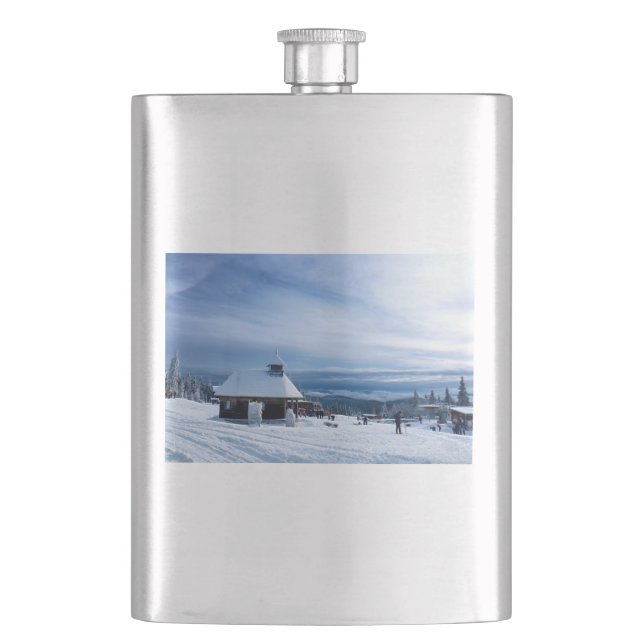 Chapel in the Alps Snow Mountain Flask (Front)
