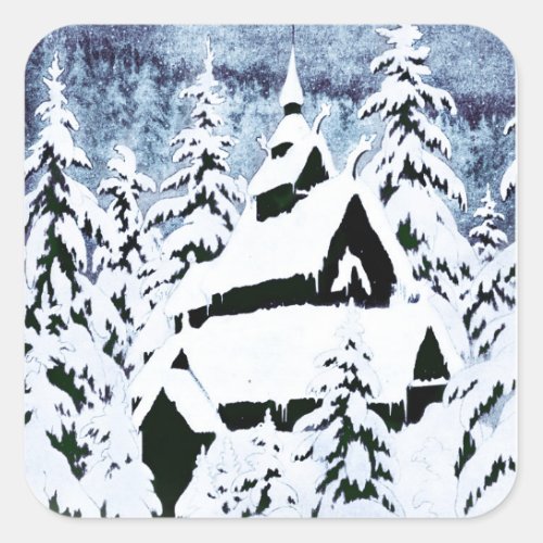 Chapel in the Snow Square Sticker