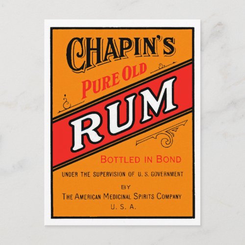 Chapins Pure Old Rum Label Postcard