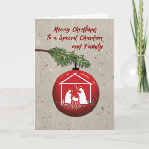 Chaplain and Family Christmas Ornament with Manger Card