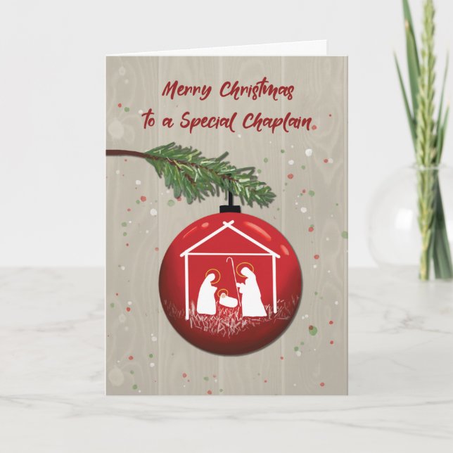 Chaplain Christmas Ornament with Manger Card (Front)