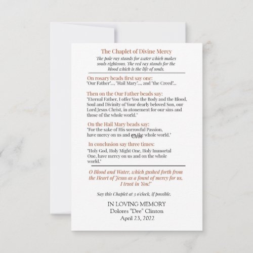 Chaplet Divine Mercy Prayer Card 