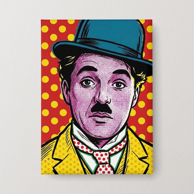 Chaplin Pop Art Retro Cinematic Portrait Bowler Button (Front)