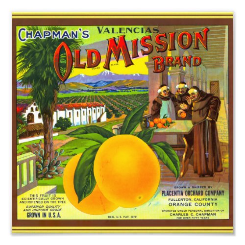 Chapmans Old Mission Oranges packing label Photo Print
