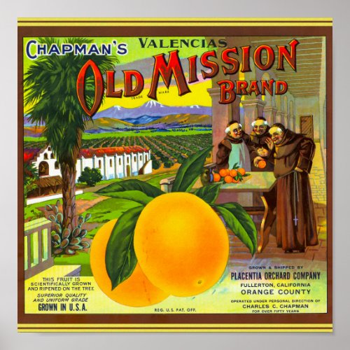 Chapmans Old Mission Oranges packing label Poster