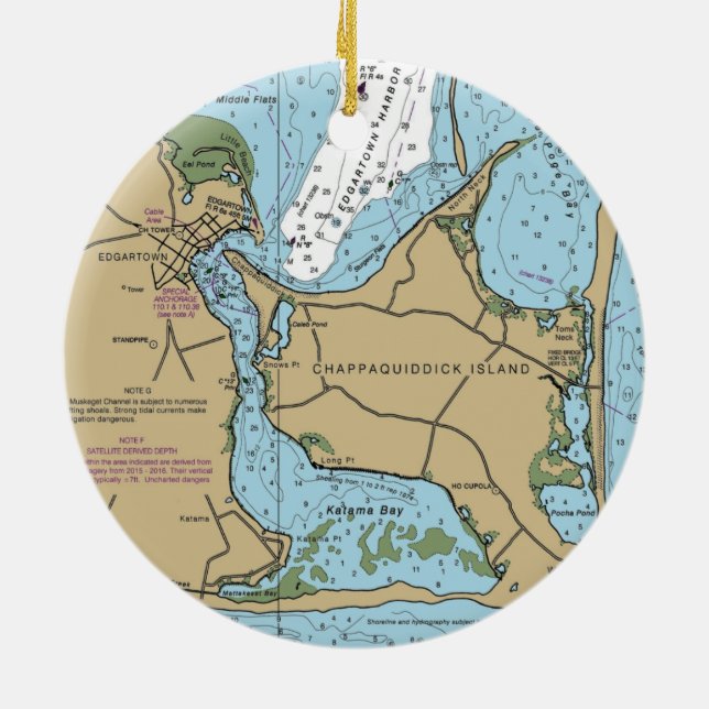 Chappaquiddick Island Nautical Chart Ceramic Ornament (Back)
