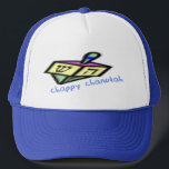 Chappy Chanukah Hats<br><div class="desc">Dreidel with "Chappy Chanukah" in chalk-like blue letters.</div>