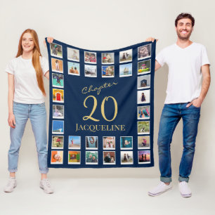 Chapter 20 Blue Gold 20th Birthday Photo Fleece Blanket
