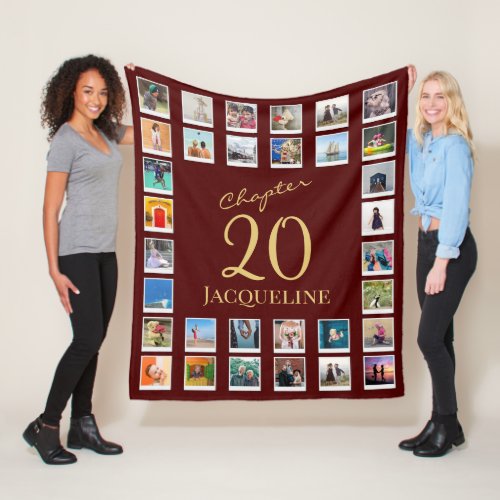 Chapter 20 Red Gold 20th Birthday Photo Fleece Blanket