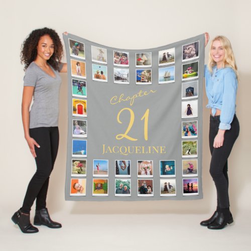 Chapter 21 Grey Gold 21st Birthday Photo Fleece Blanket