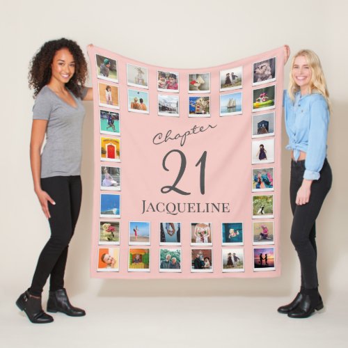 Chapter 21 Pink Grey 21st Birthday Photo Fleece Blanket