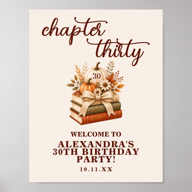 Chapter 30 Fall Pumpkin Bookish 30th Birthday Poster (Front)