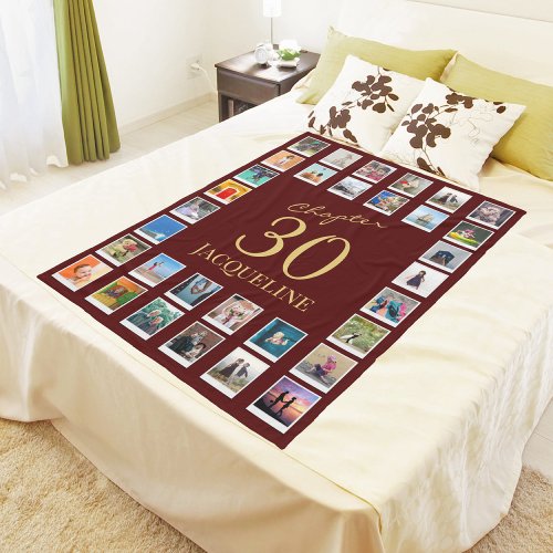 Chapter 30 Red Gold 30th Birthday Photo Fleece Blanket