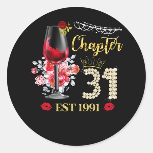 Chapter 31 Years EST 1991 31st Birthday Red Rose Classic Round Sticker