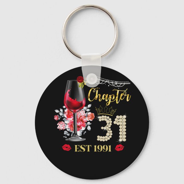 Chapter 31 Years EST 1991 31st Birthday Red Rose Keychain (Front)